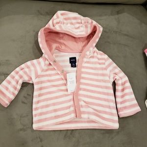 NWT Baby Gap pink white Velour teddy hoodie jacket
